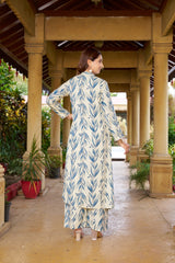 Elegant Blue Floral Viscose Cotton Kurti Set with Printed Pants