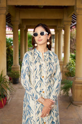 Elegant Blue Floral Viscose Cotton Kurti Set with Printed Pants