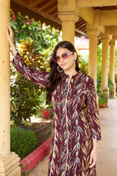 Burgundy Floral Viscose Cotton Kurti Set with Matching Printed Pants