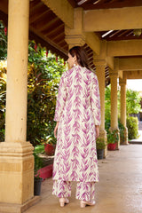 Lavender Floral Viscose Cotton Kurti Set with Printed Pants