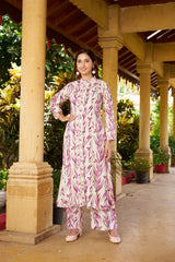 Lavender Floral Viscose Cotton Kurti Set with Printed Pants