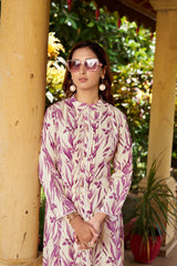 Lavender Floral Viscose Cotton Kurti Set with Printed Pants