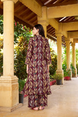 Burgundy Floral Viscose Cotton Kurti Set with Matching Printed Pants