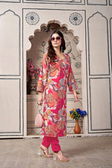 Premium Foil Print Viscose Cotton Kurti Set with Fancy Stretchable Pants – Floral & Abstract Design