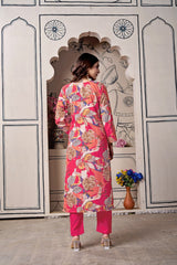 Premium Foil Print Viscose Cotton Kurti Set with Fancy Stretchable Pants – Floral & Abstract Design