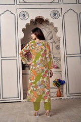 Chic Floral Foil Print Viscose Cotton Kurti Set with Contemporary Tailored Pants