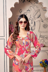 Premium Foil Print Viscose Cotton Kurti Set with Fancy Stretchable Pants – Floral & Abstract Design