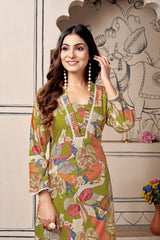 Chic Floral Foil Print Viscose Cotton Kurti Set with Contemporary Tailored Pants